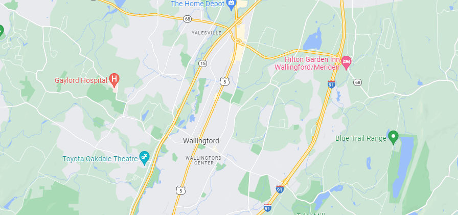 Map centered on Wallingford, Connecticut