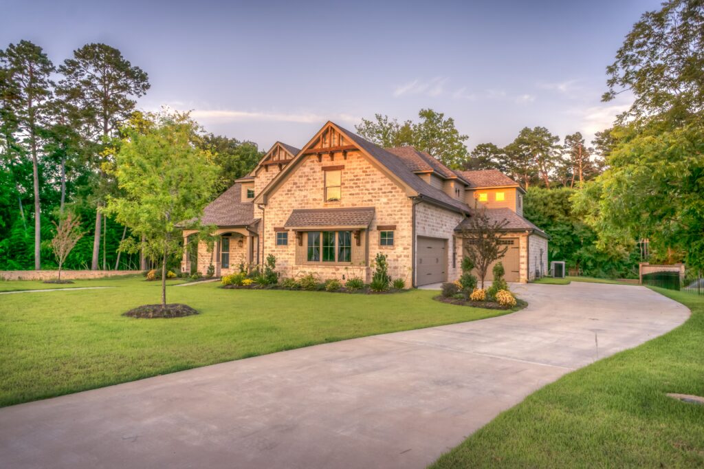Landscaped home and green front lawn